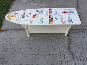 Home made coffee table shape as surfboard