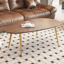 Modern Oval Wood Brown Walnut Coffee Table