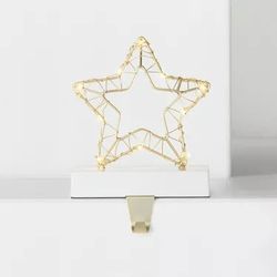 Battery Operated Lit Wire Star Christmas Stocking Holder Gold/White, chipped :(