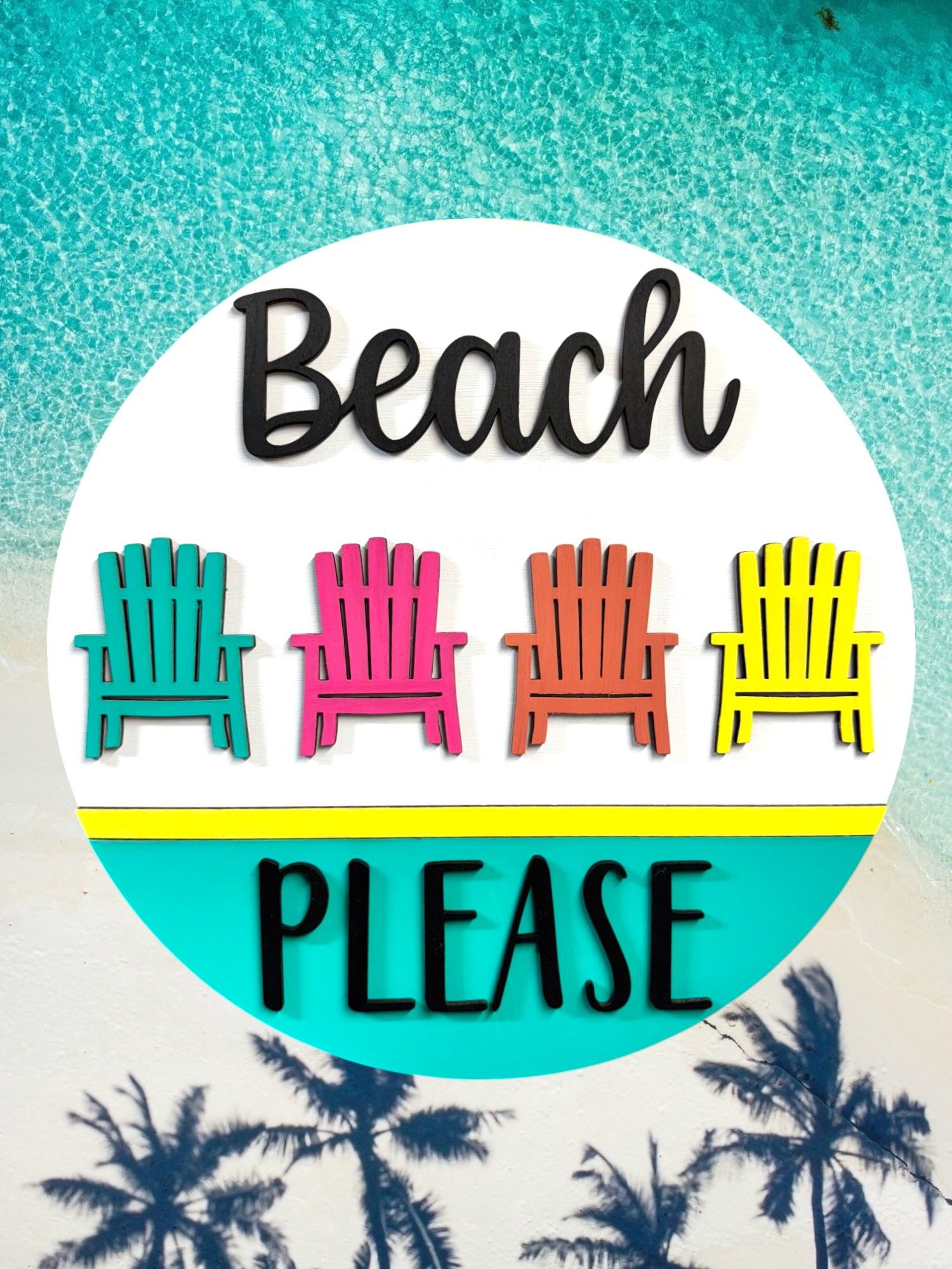 “Beach Please” Colorful Layered Wood Sign – Summer Vibes Décor