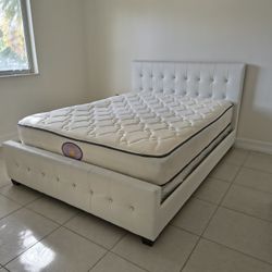 Queen Bed With Mattress, Spring, Head Board And Frame