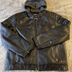 Levi’s Men’s Hooded Black Faux Leather Jacket