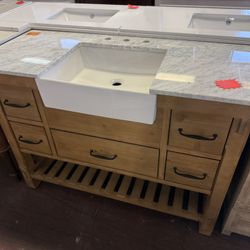 Marina 48 in. W x 20.5 in. D Bath Vanity in Weathered Fir with Marble Vanity Top in Carrara White