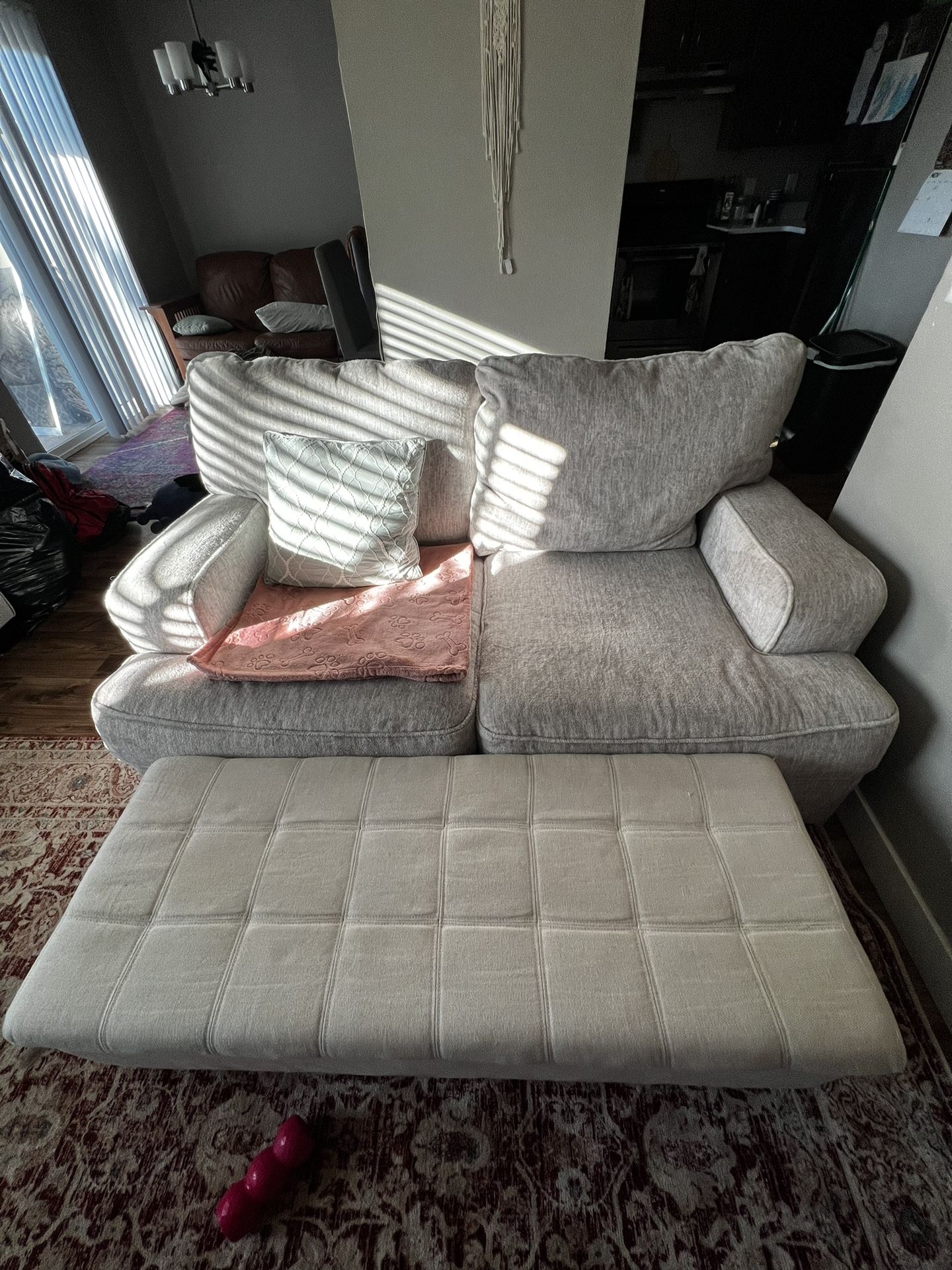 Storm Gray 2-Seater Loveseat, With Matching Ottoman And Royal Velvet Pillows