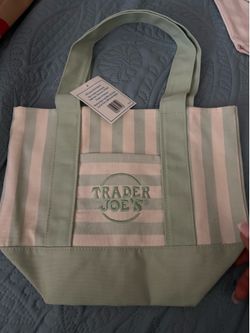 Green Trader Joe’s Striped Mini  Canvas Tote Bag