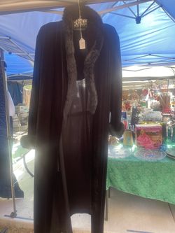 1970 Long Velvet And Faux Fur Robe