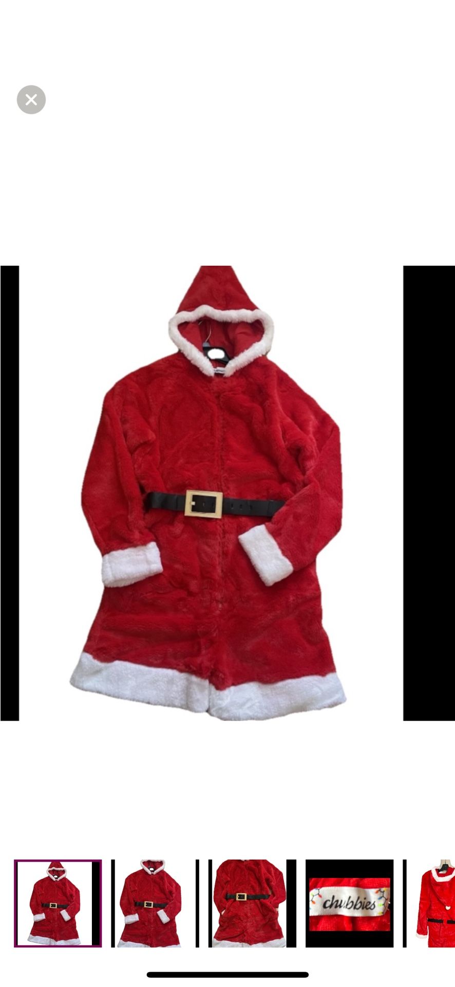 Chubbies Santa Claus High Pile Chubbies Romper Men's Size small. New with tags, 2 size zippers up pockets, zipper up, hoodie, red/white unisex romper