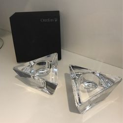 2 Orrefors Triangle Votive Glass Candle Holder