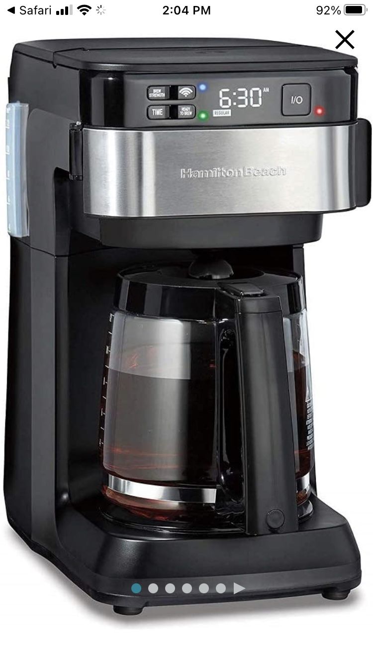 Hamilton Beach Works with Alexa Smart Coffee Maker, Programmable, 12 Cup Capacity, Black and Stainless Steel (49350) – A Certified for Humans Device