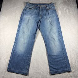 Lucky Brand Dungarees Jeans Men’s 34x29 Blue Bootcut Zip Fly Denim Distressed#8F