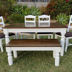 Dining Table Chairs And Bench Farmhouse Wood Kitchen Table Set 