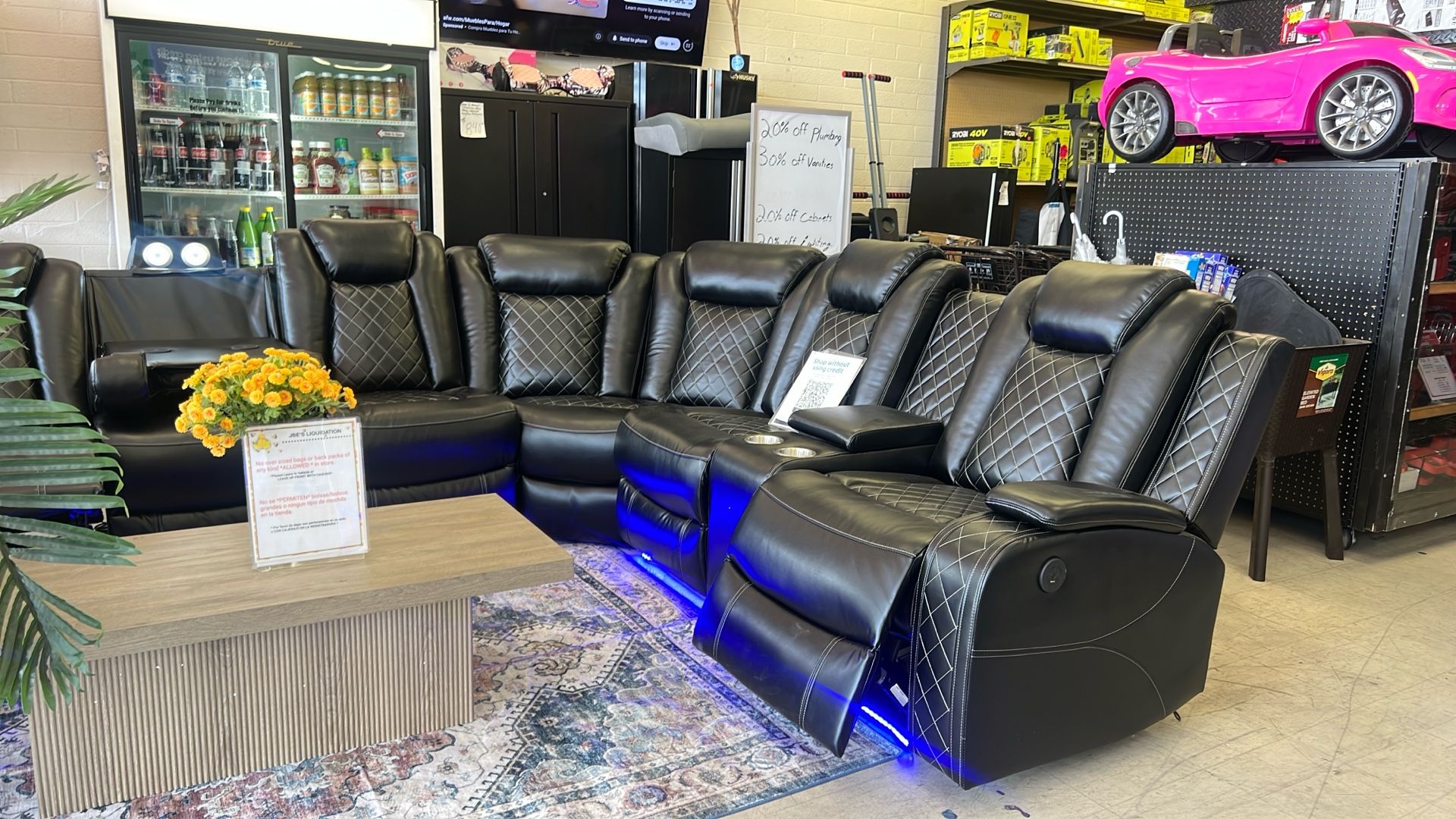 LED Black Faux Leather Sectional
