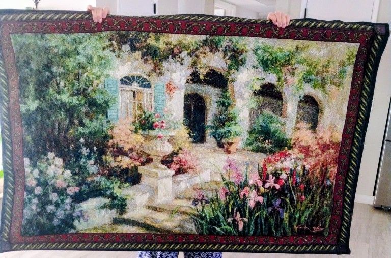 Decorative Wall Tapestry With Pastoral Garden