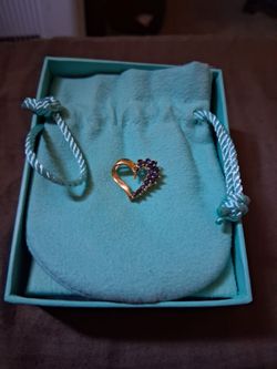 Gold Heart Pendant with Blue Stones