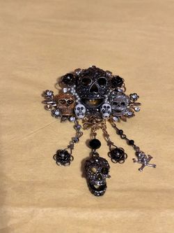 Sugar Skull Statement Brooch with Dangles