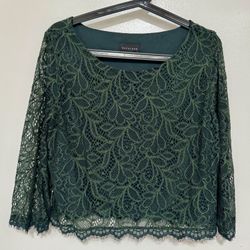 Metaphor Green Lace Boxy Feminine Cropped Blouse L