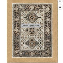 Mainstays Neutral Medallion Persian, Faux Layered, Indoor Area Rug, 7'6"x9'6"