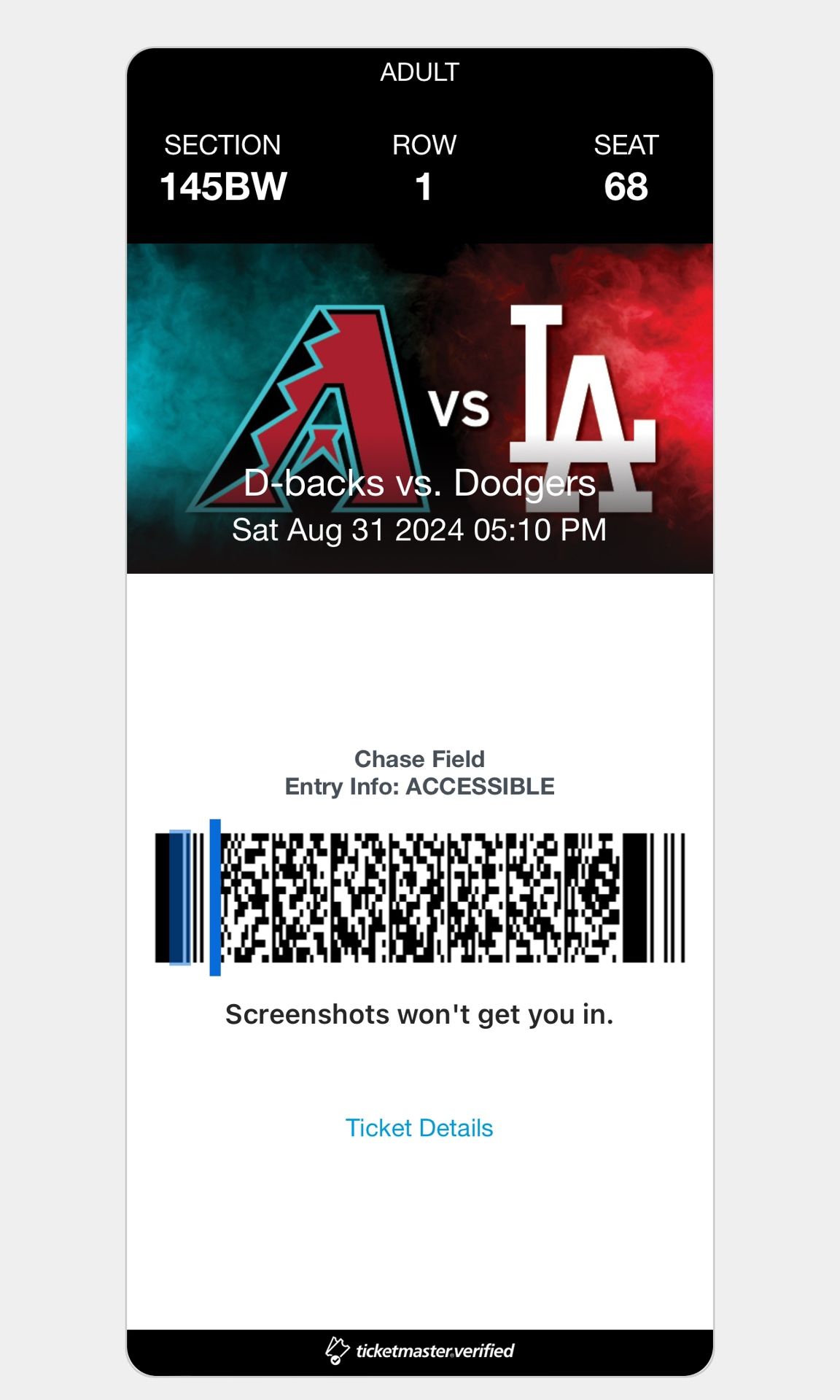 2 TICKETS TONIGHT’S DBACKS GAME vs DODGERS