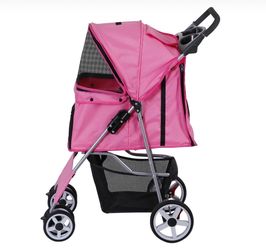 4 Wheel Foldable Dog Pet Stroller - Pink