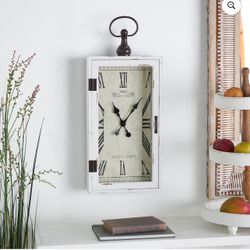 12" x 28" White Wooden Vintage Pocket Watch Style Wall Clock