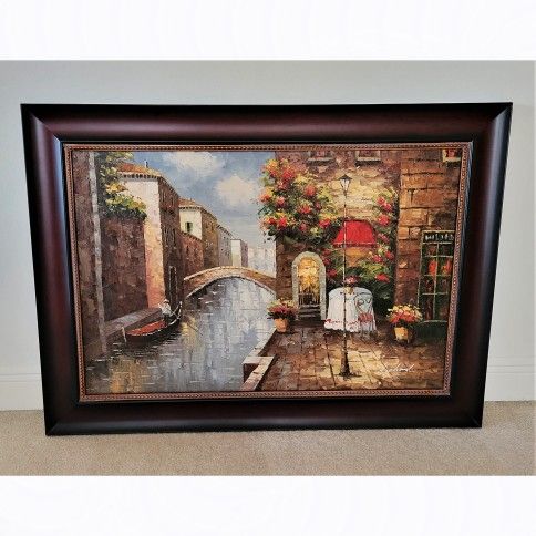Oil Painting on Canvas Artist Signed Wall Art Venice Canal Gondola Boat Italy