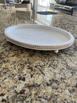 White Wood Oval Footed Decorative Tray