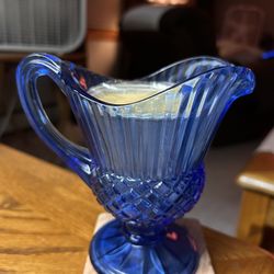 Vintage 1976 Avon Blue Glass Fostoria Pitcher Collectible Decorative Candle