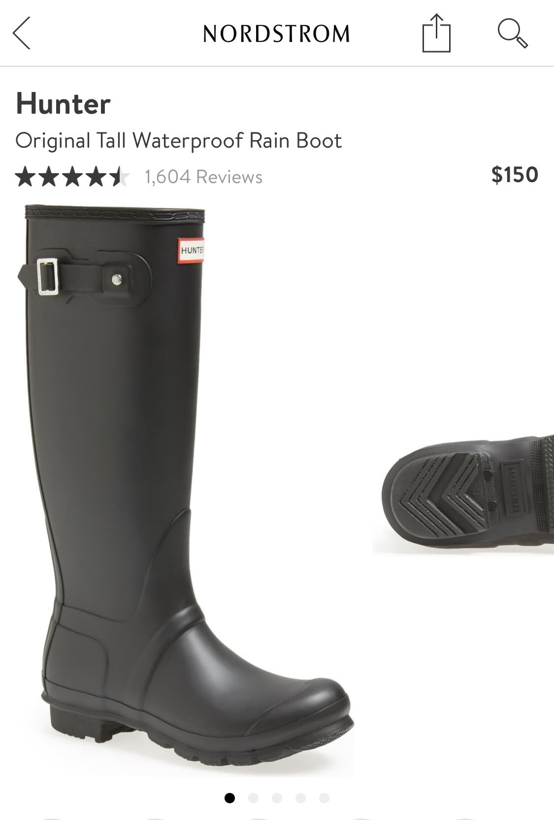 Hunter Original Tall Waterproof Rain Boots size 8
