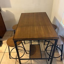 Counter Height Dining Table Set – 47” Modern Wood Table w/ 4 Chairs