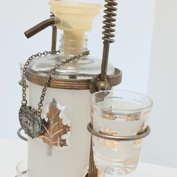 Vintage Mid Century Libby Leaf Decanter & Shot Glasses


