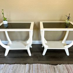 MCM Bright White Geometric End Tables / Side Tables