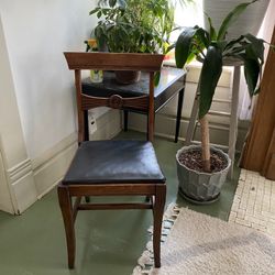 Wood Leather Chair / Vintage Chair / Wood Chair / Leather Chair
