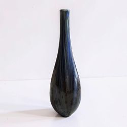 Blue Multicolor Swirl Design Vase, Vintage Cased Glass, Hand Blown Murano Style Centerpiece