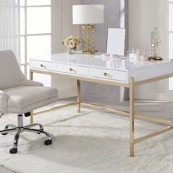 Brand New White High Gloss/Gold Writing Desk