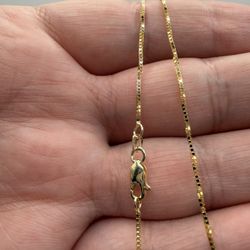 Solid 14K Yellow Gold Box Chain Necklace, 0.8mm
