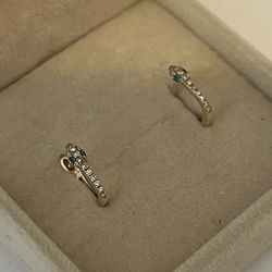 14K Diamond And Emerald Snake Huggie Earrings 