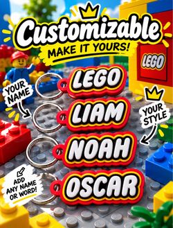 Custom Name Keychain Lego-Style Rubber Tag