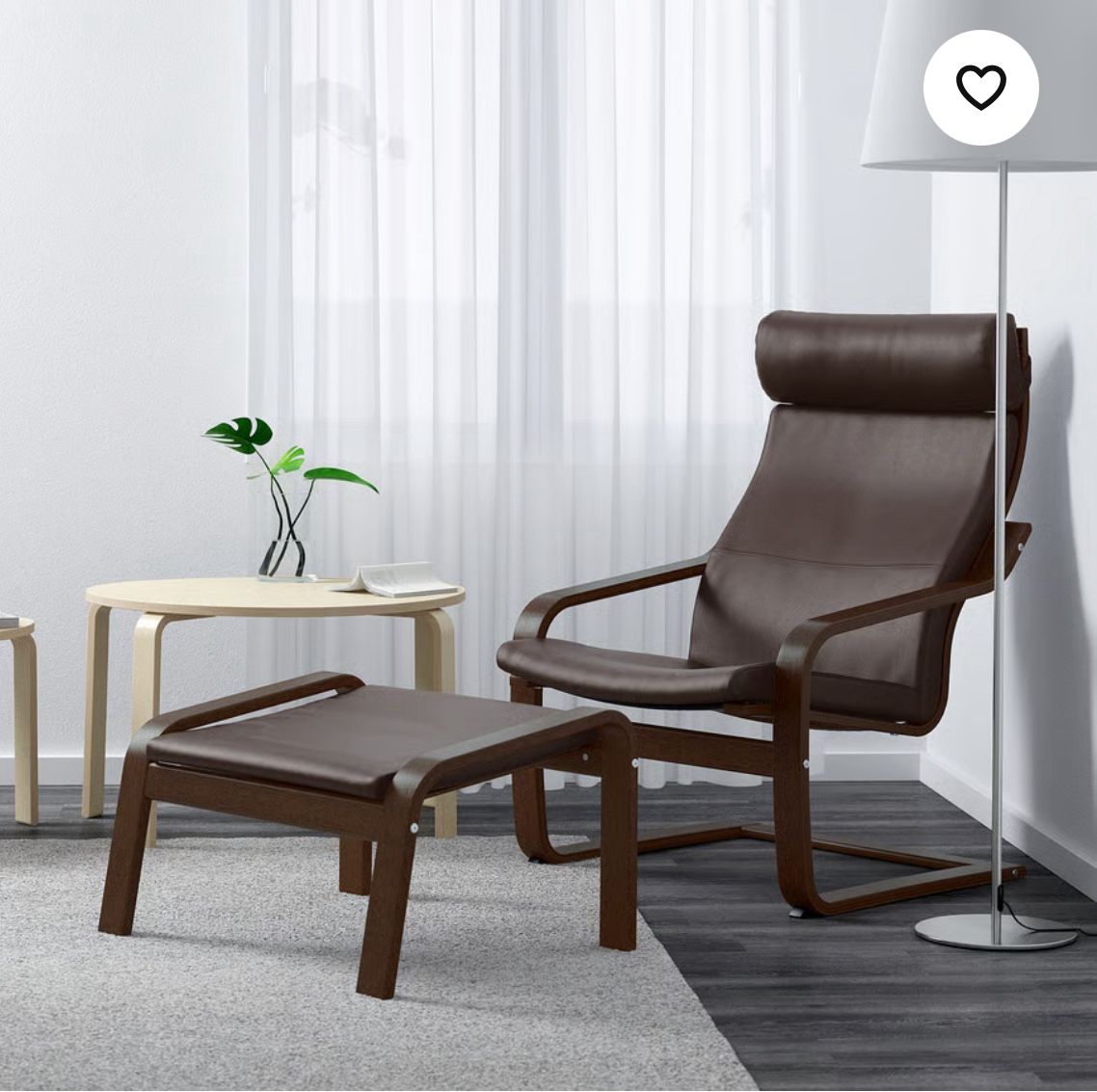 Leather Arm Chair With Ottoman - IKEA POANG - Brown Black