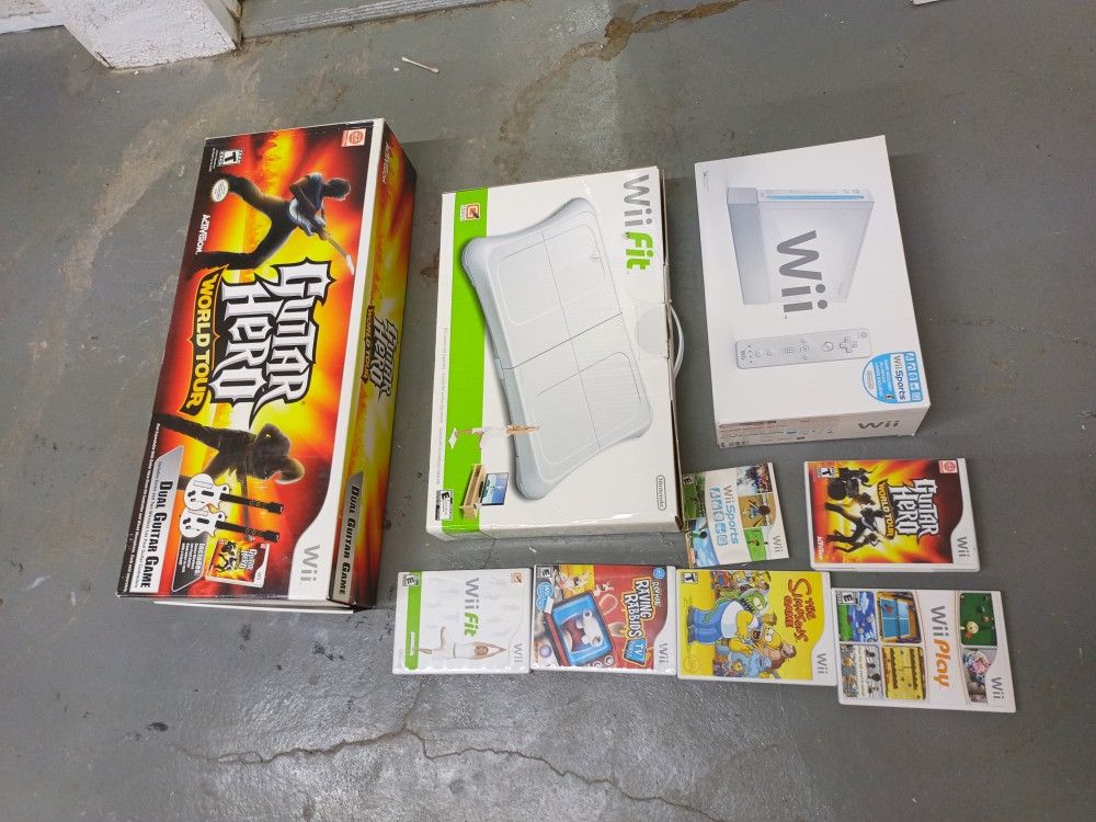 Nintendo Wii Console Guitar Hero Wii Fit Lot Games