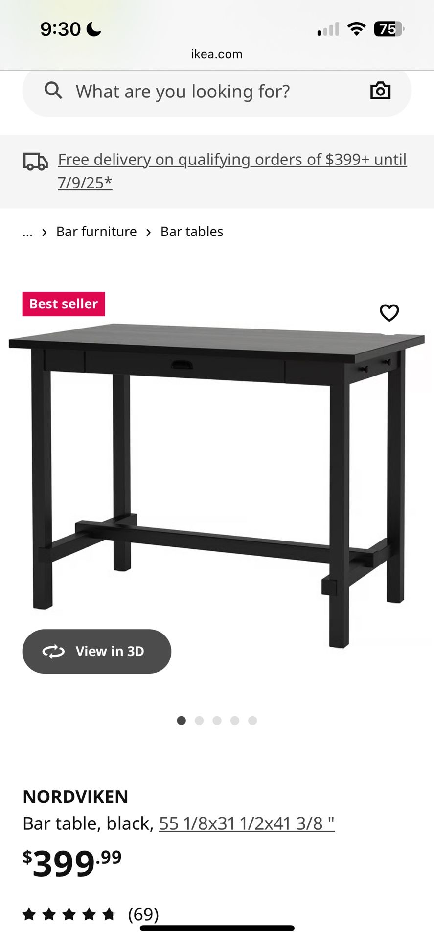 Ikea Dinning Table and black barstool with 2 extra barstools
