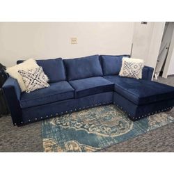 Brand New Luxury Navy Blue L Shape Sectional Sofa/Couch  W/ Pillows 