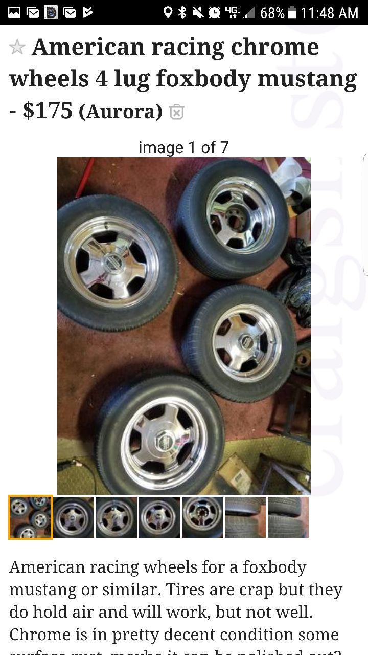 Chrome American racing wheels 4 lug mustang foxbody 4x108 4x114.3