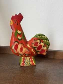 Vintage Akta Dalahemslojd Rooster Hand Carved Wood Painted Swedish Folk Art RARE