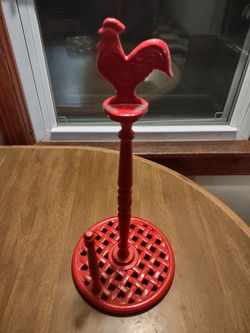 Red Cast Iron Rooster Paper Towel Holder