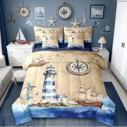 Erosebridal 7 Piece Nautical Anchor Full Comforter Set