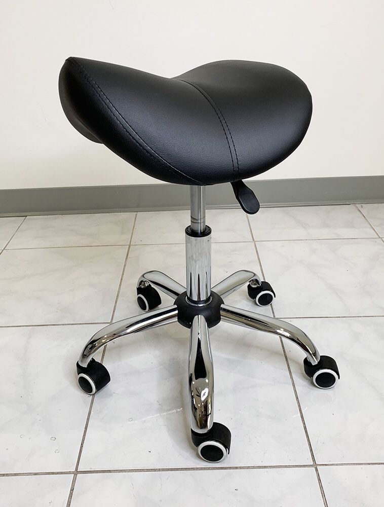 New $25 Saddle Stool Salon Spa Medical Swivel Hydraulic Seat Chair Rolling Wheels, Black Color