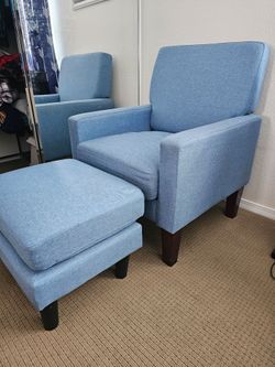 Blue Fabric Armchair and Ottoman Set (2 sets, each set priced $60)