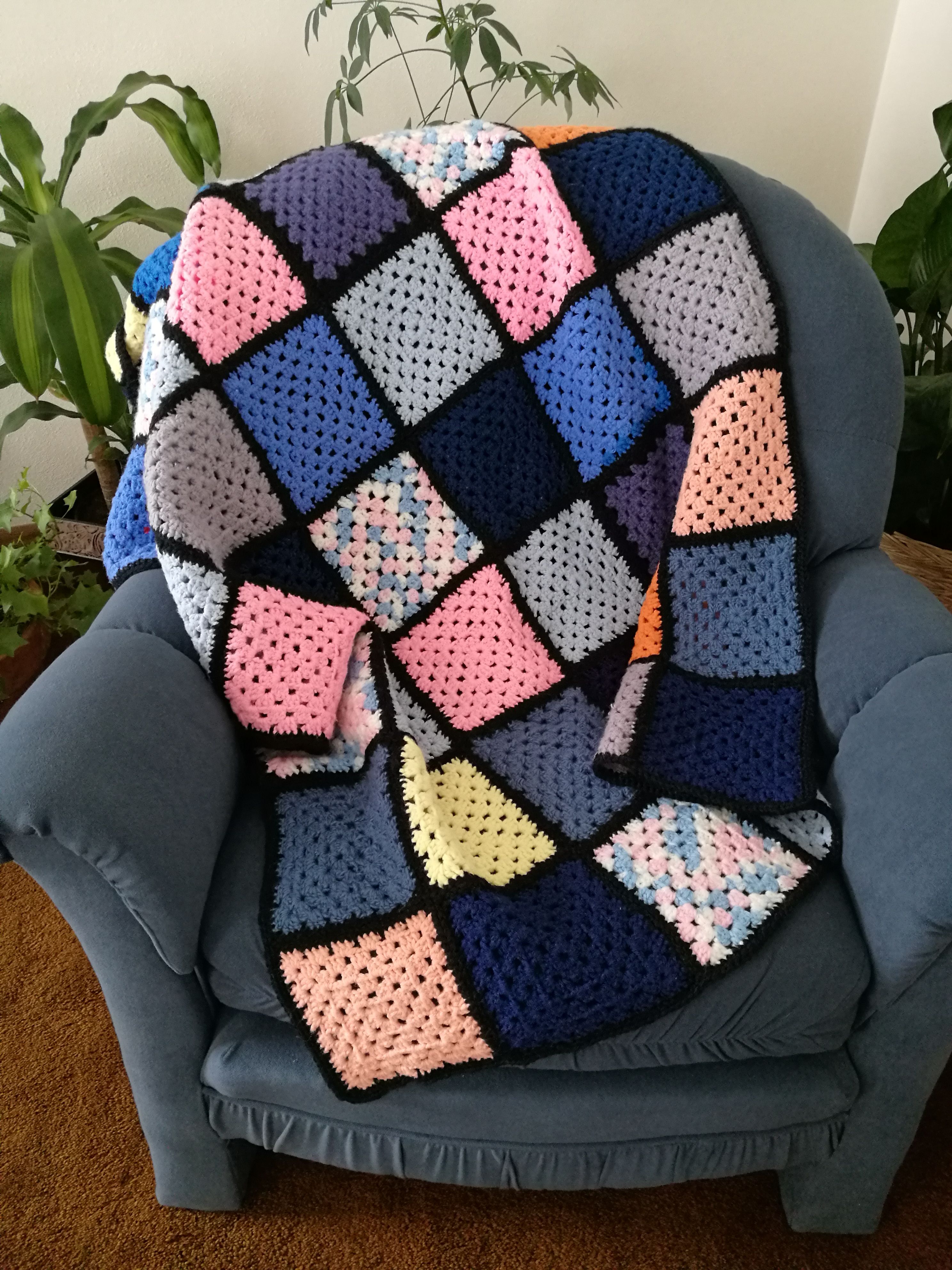 Multi-color Granny Square Afghan 54 x 40 inches
