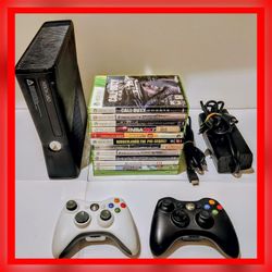 Microsoft Xbox 360 With 13 Games And 2 Wireless Controllers With Power Supply And HDMI cord . 
