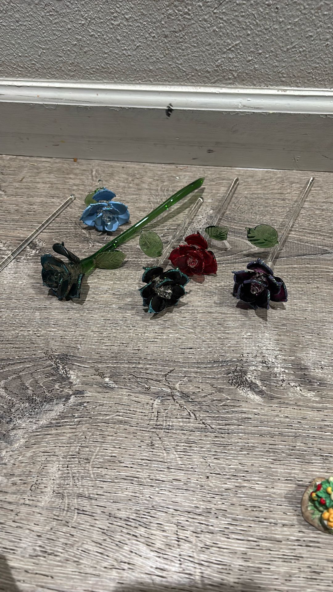 hand-blown glass rose figurines